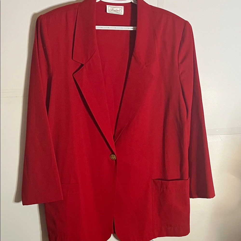 😄Vintage red blazer plus size 18 pockets button